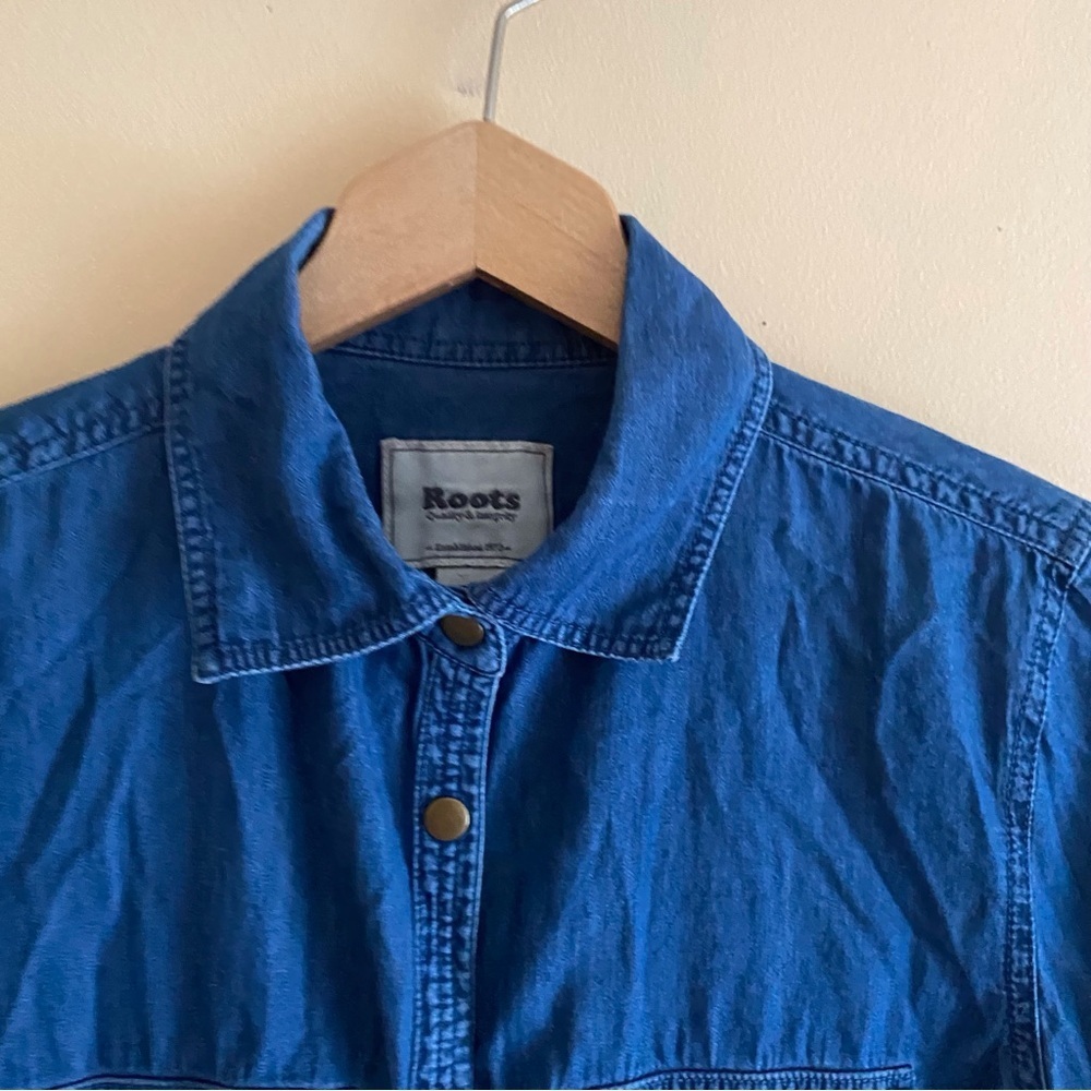 Roots Denim Shirt Woman Large Snap Collar Long Sleeve Cowgirl 100% Cotton FLAW - Picture 5 of 16